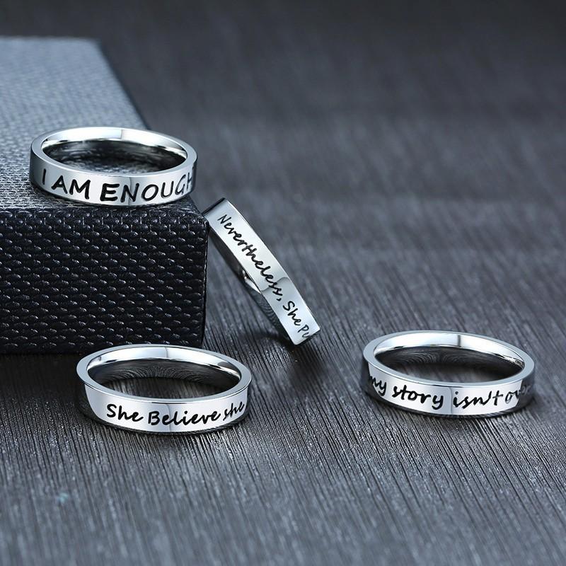 

Cluster Rings I Am Enough Ring For Women Stainless Steel Motivational Inspirational Band Body Positive Gift