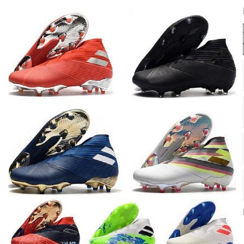 

Double Laceless Messi Nemeziz 19+ FG Mens Youth Junior Football Boots Active Red Chrome Waterproof Shoes soccer cleats Firm Ground High