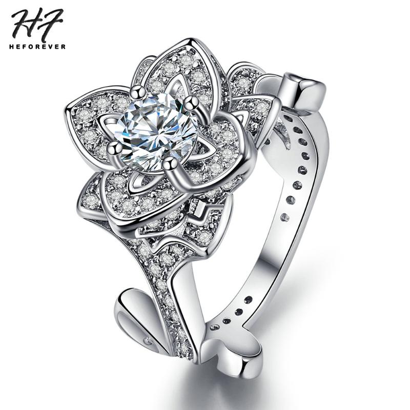 

Cluster Rings Luxury For Women Multi-petal Flower Cubic Zirconia Crystal Silver Color Wedding Party Xmas Gift Fashion Jewelry YG039, Golden;silver