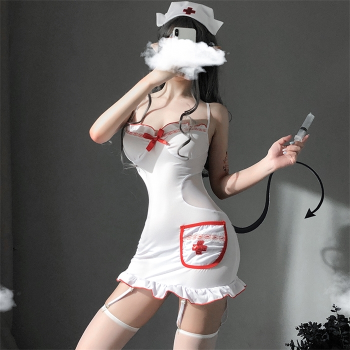 

Women Sexy Cosplay Lingerie Nurse Uniform Ladies Hot Erotic Costume Babydoll Dress Women Deep V Temptation Role Play Adult Games, Red