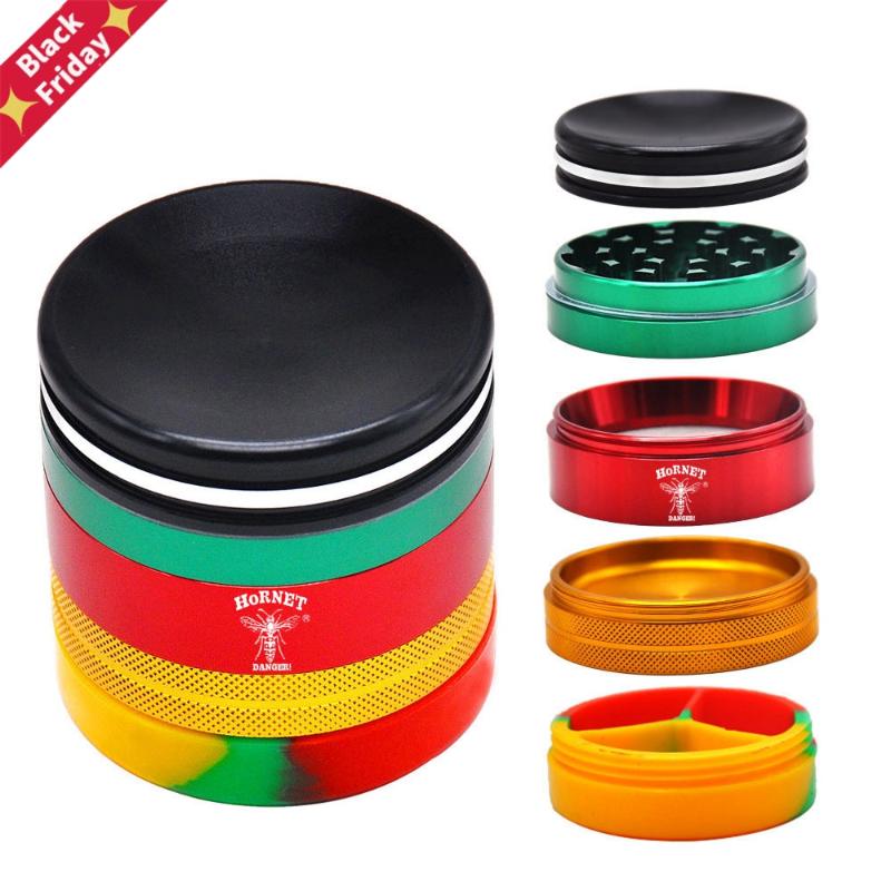 

Rasta Aluminum Smoking Accessories Silicone Storage Stash Jars 63MM 5Piece Metal Tobacco Crusher Pipes