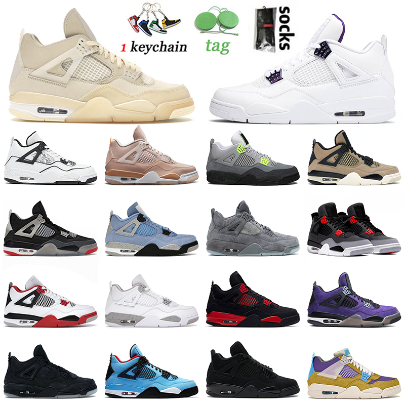 

Wholesale Authentic Jordan 4 4s Retro Basketball Shoes Jumpman Air Jordan4s Off Sail Purple Metallic White PSGs Bred Fire Red Black Cat Thunder Mens Womens Sneakers, C50 purple 40-45