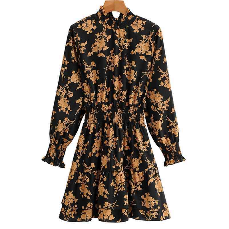 

Summer Women Mini Dress Ladies' Turtleneck Long Sleeve Printed Dresses Female Streetwear 210524, Black