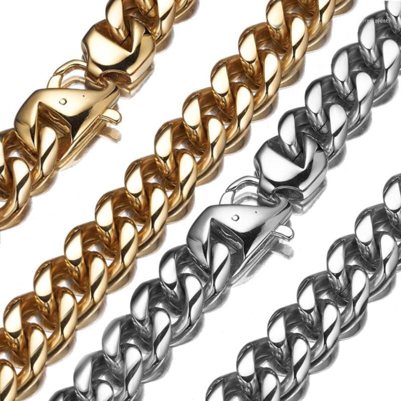 

7-40"Silver Color/Gold Filled Solid Necklace Or Bracelet Cuban Curb Chains Link Men Women Choker Jewelry Stainless Steel 13/15mm1