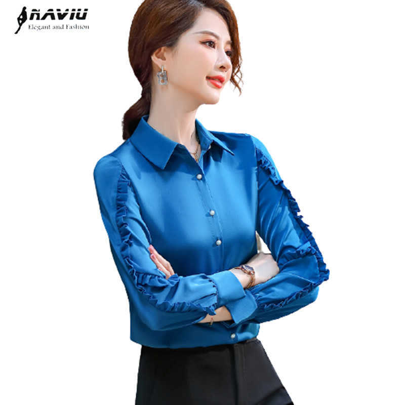 

Blue Chiffon Shirt Women Spring Long Sleeve Fashion Temperament High End Design Blouses Office Ladies Formal Work Tops 210604