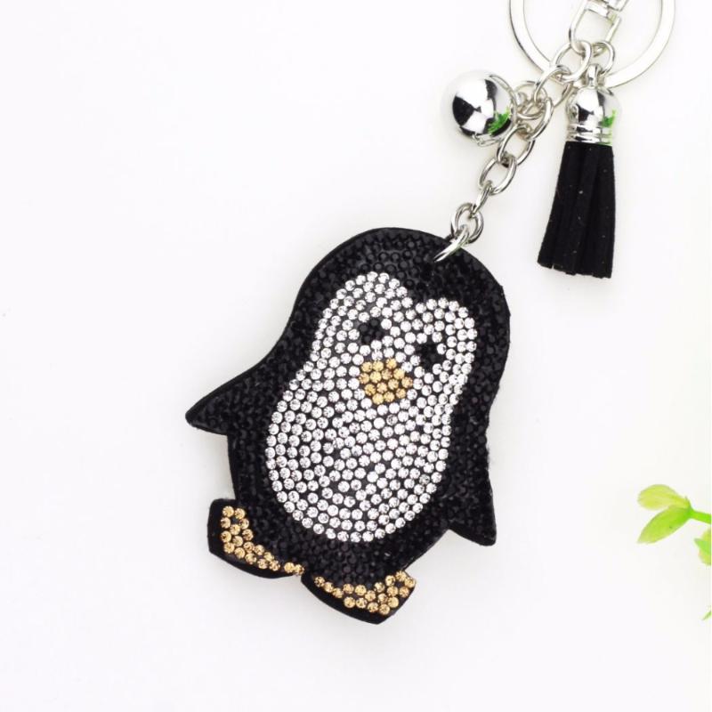 

Keychains Cute Penguin Pendant Leather Key Chain Ring Holder Gold Bag Keychain Car Rhinestone Chains Gift For Girls TZ76