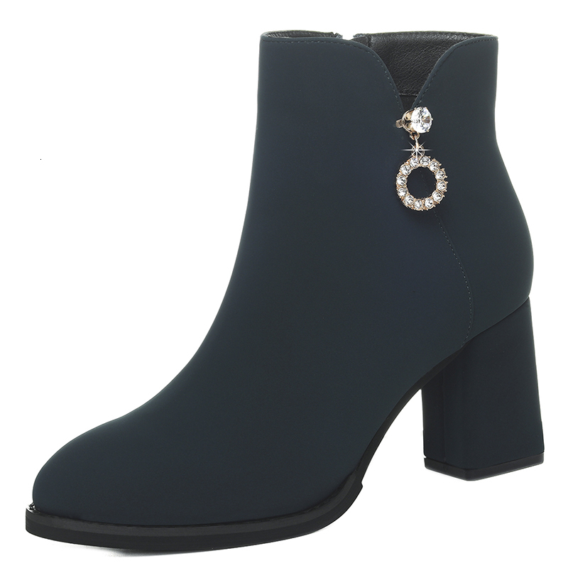 

Boots Fashion Cow Suede Leather Ankle Women Thick High Heel Zipper Round Toe Autumn Winter Woman Shoes Plus Size M0215 FMOU, Women shoes boots