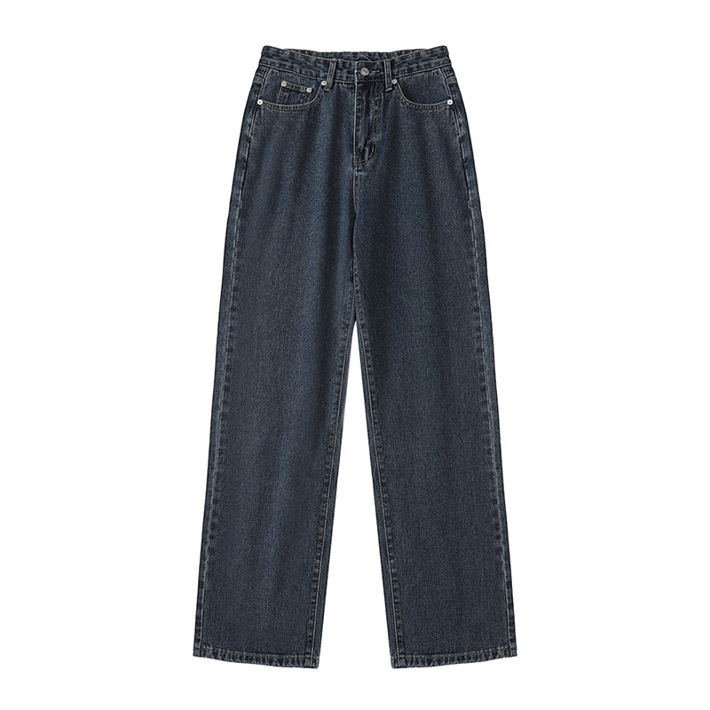 

20112021 women high waist long jeans pants pockets zipper female denim trousers spring vintage simple casual loose wide leg pants, Blue