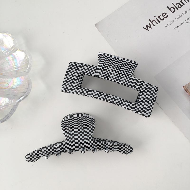 

Hair Accessories Women Acetic Korean Black And White Checkered Hollow Clip