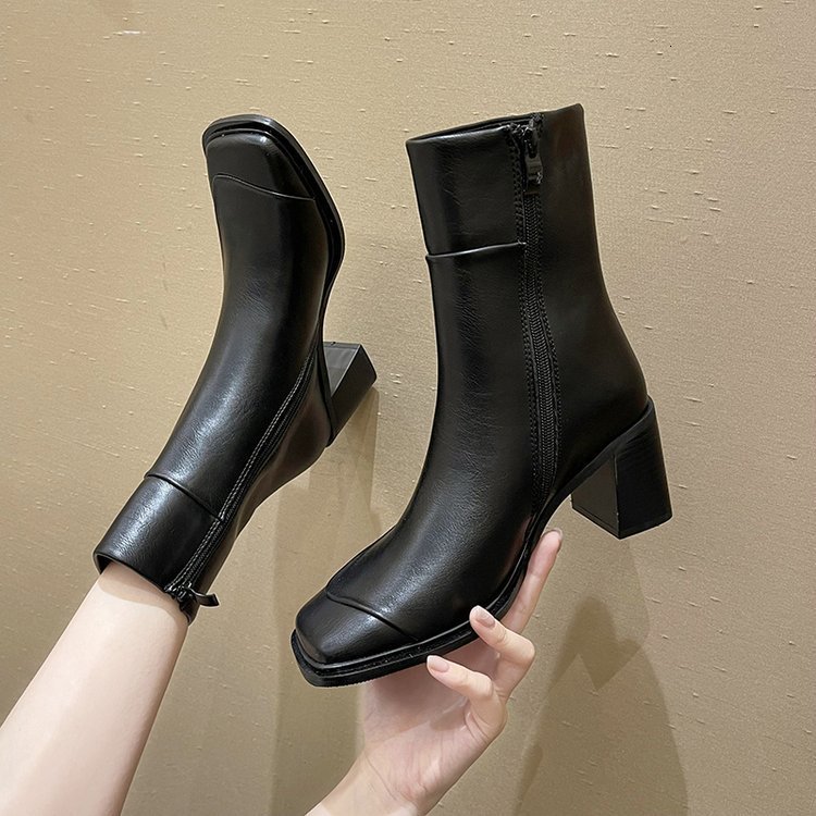 

dress shoes square-toe short boots women's thick heel autumn and winter korean style high-heeled martin side zipper ehj7 oy6w, Black