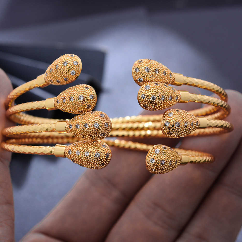 

New 24k 4pcs/lot Bead Gold Color Bangles for Women Girls Ethiopian African Dubai Bangles Bracelet Party Wedding Jewelry Gifts Q0720
