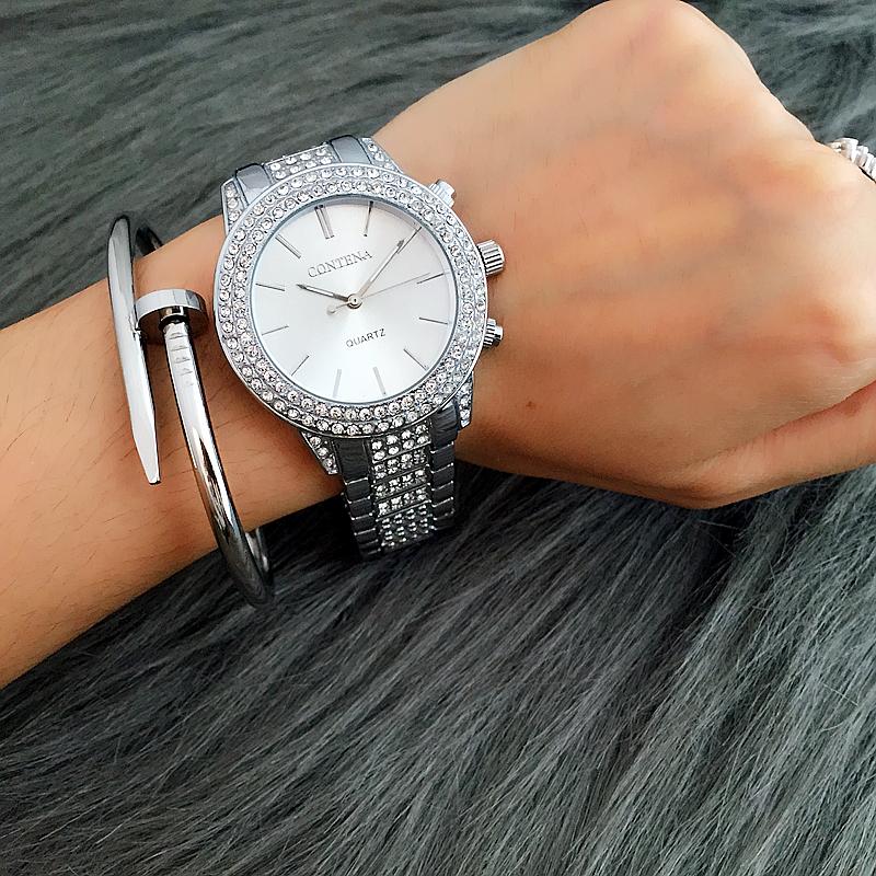 

Wristwatches Contena Watch Golden Silver Rose Gold Design Ladies Rhinestone Full Diamonds Women Dress Relojes