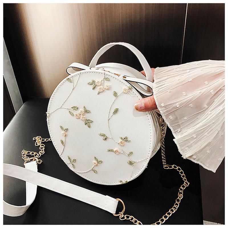 

Evening Bags Sweet Lace Round Handbags High Quality PU Leather Women Crossbody For 2021 Small Fresh Flower Chain Shoulder