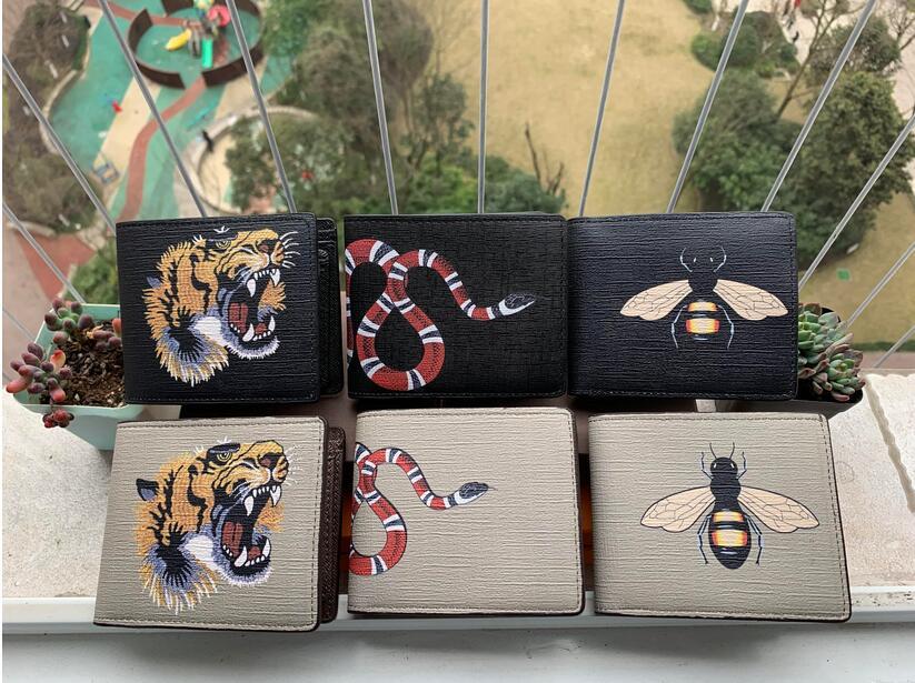 

High quality men animal Short Wallet Leather black snake Tiger bee Wallets Women short Style Purse Wallet, Red;black