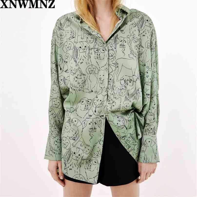 

girls Fashion flowing printed shirt Vintage Female Collared long sleeve with vented cuffs Asymmetric hem top 210520, Green