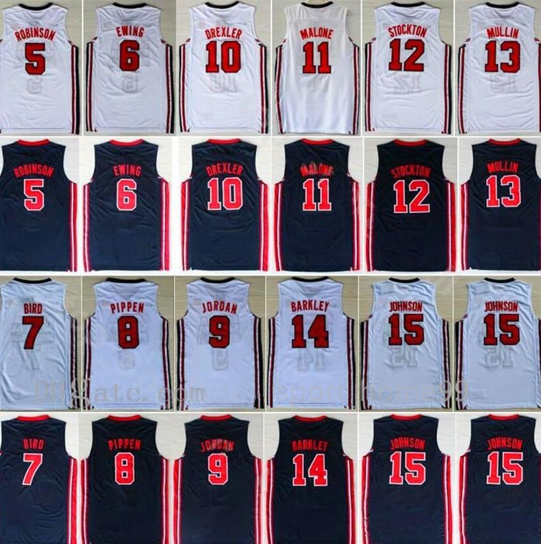 

Dream Team One 1992 Basketball Jerseys 7 Larry Bird 14 Charles Barkley 6 Patrick Ewing 8 Scottie Pippen Clyde Drexler Blue White, Colour 1