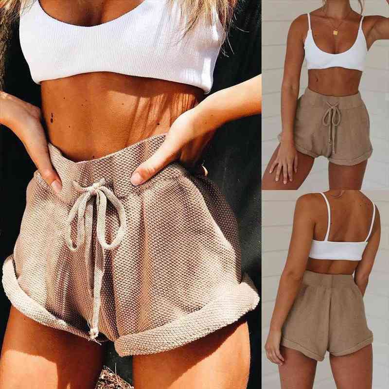 

high waist tie womens shorts belt bottoms summer folded loose ants fashion, White;black