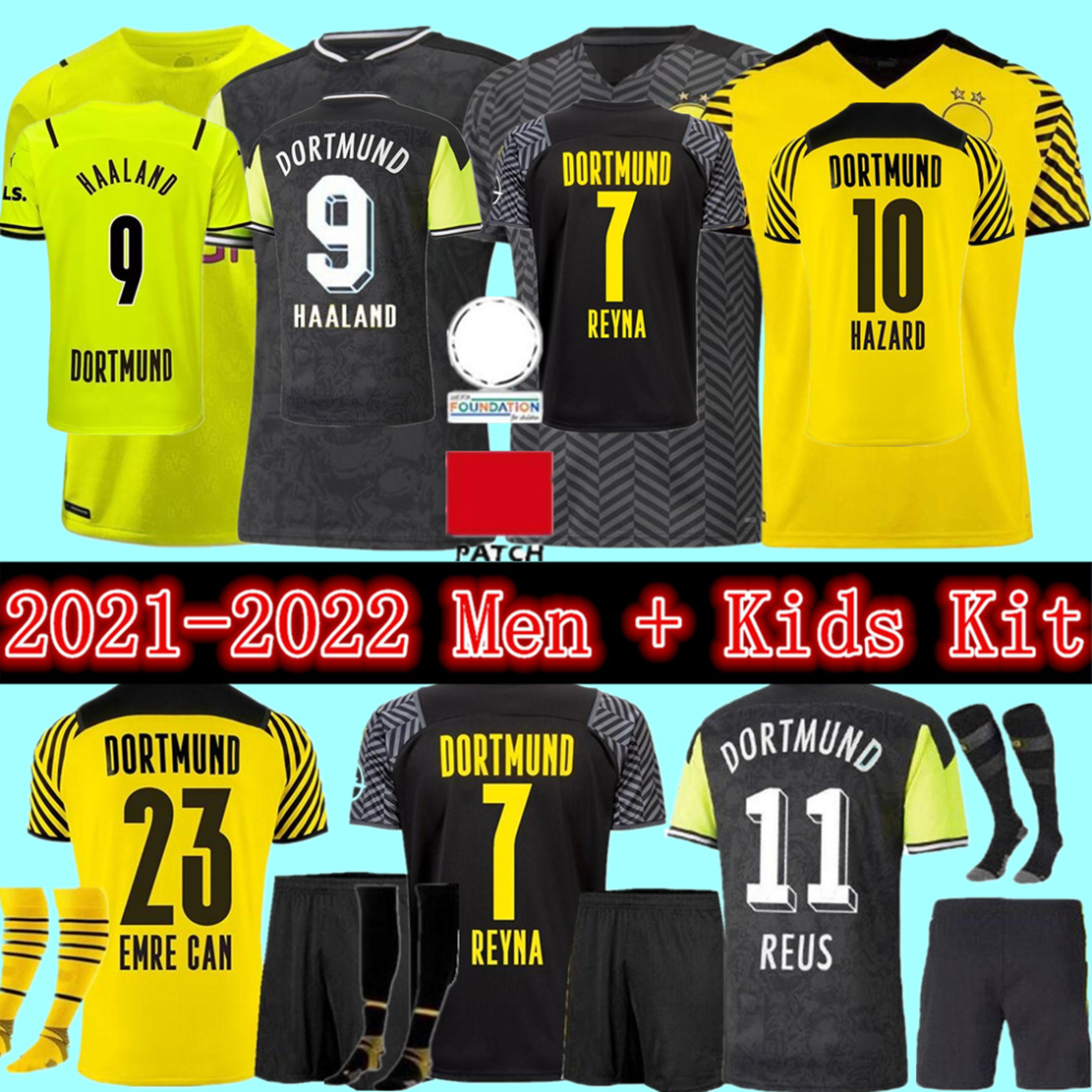 

2021 dortmund soccer jerseys Borussia 2022 BVB fourth 4th football shirt HAALAND HAZARD REUS NEONGELB BELLINGHAM HUMMELS BRANDT WITSEL men + kids kit maillot de foot, Home+champions patch kids