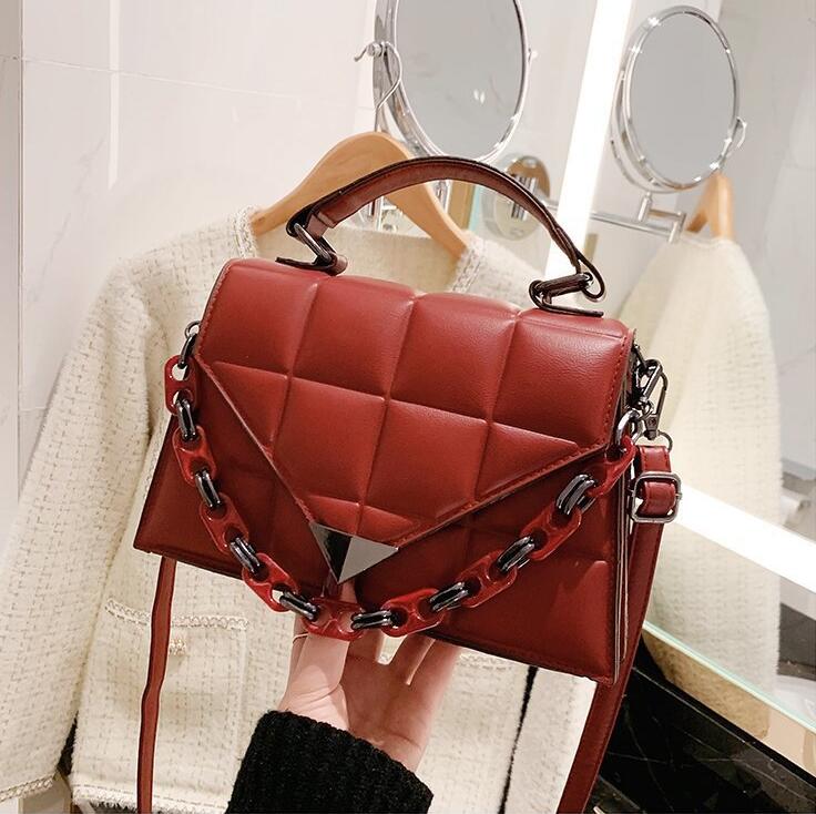 

Factory wholesale women handbag simple leather shoulder bag solid color Joker Plaid womens messenger bags street fashion leathers chain handbags