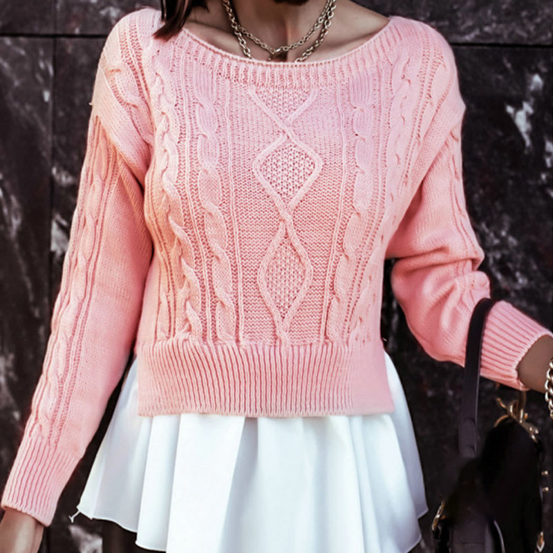 

Women's Sweaters Twist Ruffles Patchwork Knit Female Woman Sweater O-neck Solid Long Sleeve Knitted Warm Women Pullover 210518, Rice white