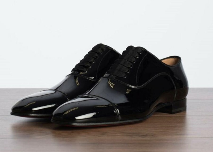 

Wholesale Red-Bottoms Luxury Party mens Shoes loafers black spiked Patent Leather Slip On Dress Wedding flats bottoms soles Shoe for Business size 38-47