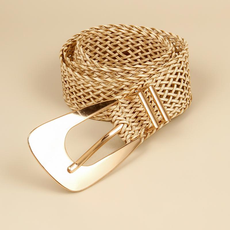 

Belts Bohemia PP Grass Women's Belt Female Thin Gold Hand-woven Waist Strap Irregular Metal Buckle For Women Elastic Waistband