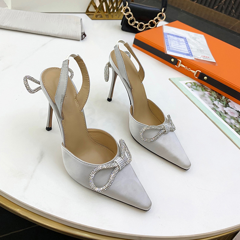 

Bow fairy silk high heeled sandals stovepipe artifact sexy fashion Silver urban style workplace essential can be matched with 35-42 heel height 9.5