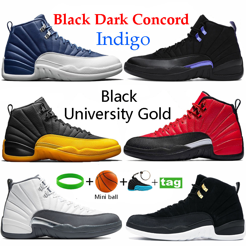

Top quality indigo 12s 12 basketball shoes Black University Gold Dark Concord Reverse taxi Flu Game sneakers Sunrise CNY playoff men trainers, No.36- bubble wrap packaging