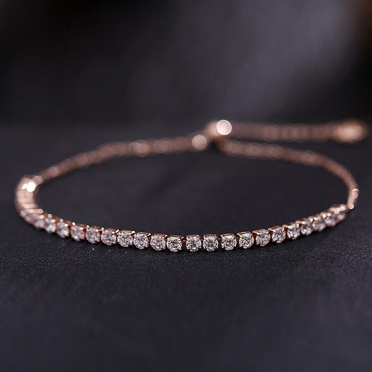 

Link, Chain Rose Gold Color Cubic Zirconia Tennis Bracelets&bangles For Women Girls Girlfriends Cz Luxury Adjustable Bracelet Jewelry