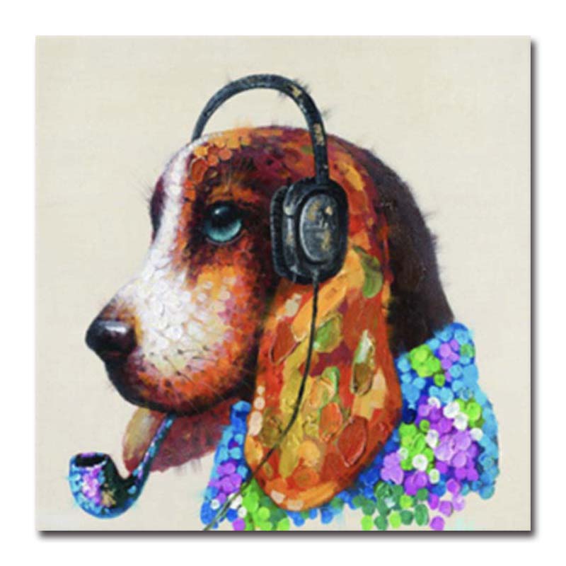 Decorated Abstract Picture Art Painting on Canvas HandPainted Animal dog Oil Painted Sofa Wall Decoration Children bedroom colorful colors No Fra-image-676274938
