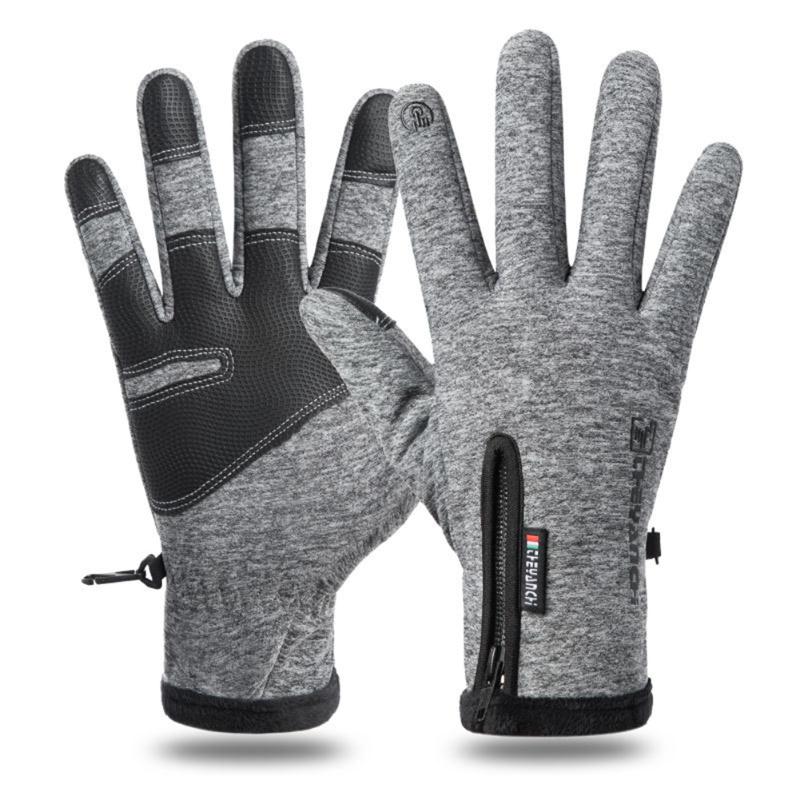 

Sports Gloves Winter Themal Touchscreen Anti-Slip Windproof Cycling Adjustable Zipper Anti-Lost Buckle Camping, Black