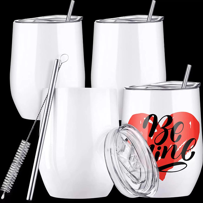 

Stock 12oz Sublimation Blank Wine Tumbler Cup Heat Transfer Double Wall Insulated Tumblers with Stainless Steel Straw Lid White