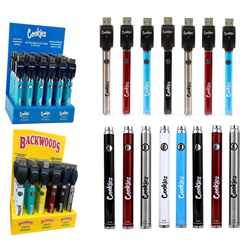 

Cookies Backwoods Twist Battery USB Chargers Kit 900mAh Preheat Preheating VV Variable Voltage Batteries Vape Pen For 510 Thread Atomizer 30