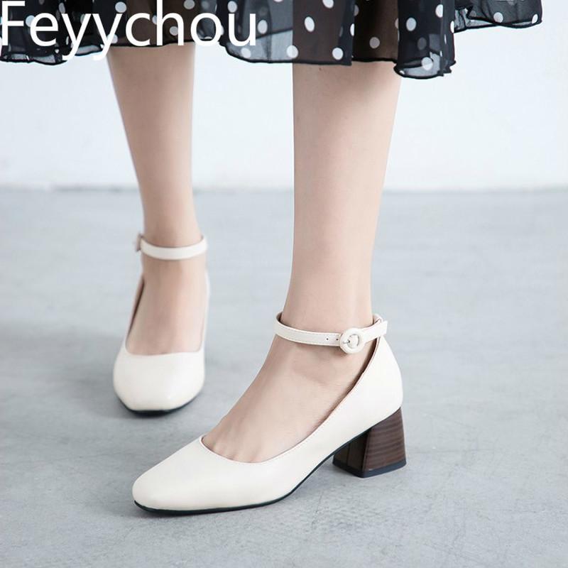

Dress Shoes Women Pumps High Heel Pu Buckle Ankle Strap 2021 Spring Autumn Sexy Fashion Casual Office Black Light Grey Beige