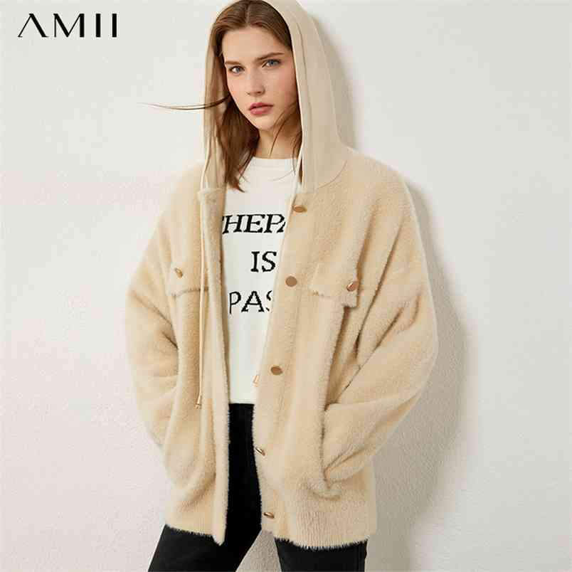 

Minimalism Winter Coat Women Fashion Hooded Solid Mink Fleece Jacket Causal Thick Female Women's 12070453 210527, Red