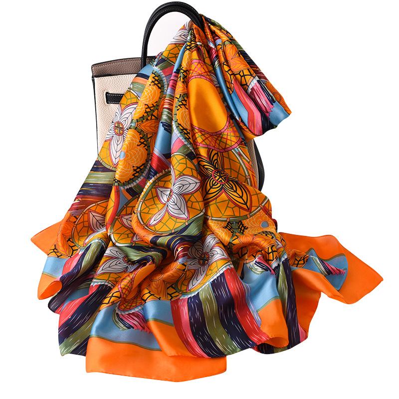 

Scarves Women Imitation Silk Scarf National Style Print Shawls Office Lady Soft Wraps Female Headscarf Beach Towel Gift 90x180cm