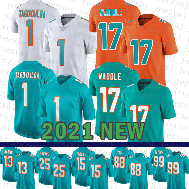 

2021 New Miami Mens Dolphin American Football Jersey 1 Tua Tagovailoa 17 Jaylen Waddle 13 Dan Marino 25 Xavien Howard 85 Mark Duper 91 Cameron Wake 11 DeVante Parker, Youth(size:s-xl)-haitun