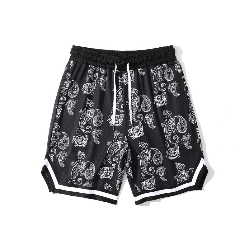 

Trendy hip hop streetwear retro cashew blossom manyin sports shorts men's street loose casual pants, Black