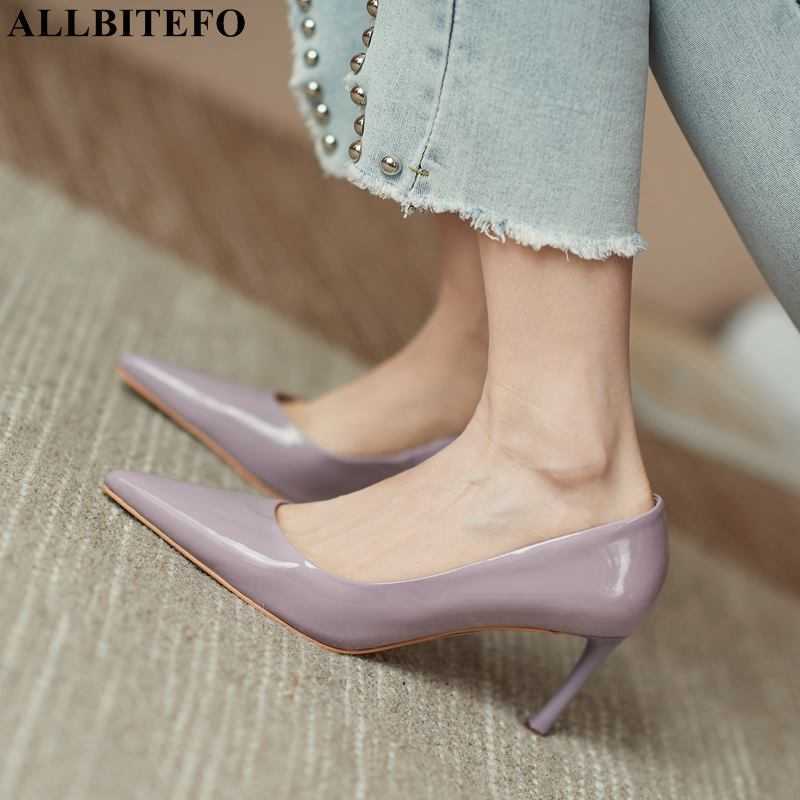 

ALLBITEFO thin heel fashion soft genuine leather high heels sexy high heel shoes night club party wedding shoes basic shoes 210611, As picture