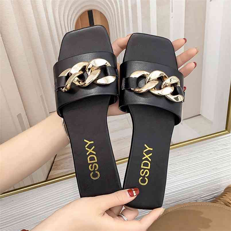 

Women's Slippers Home Indoor Comfortable Flat Fashion Metal Accessory Style 210607, Sky blue