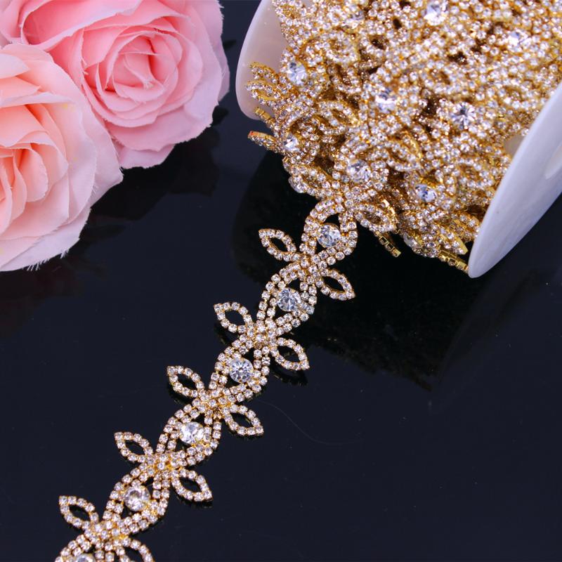 

Wedding Sashes Gold Rhinestone Trimming Belt For Women Crystal Chain Bridal Sash Trim Iron On Applique Dresses