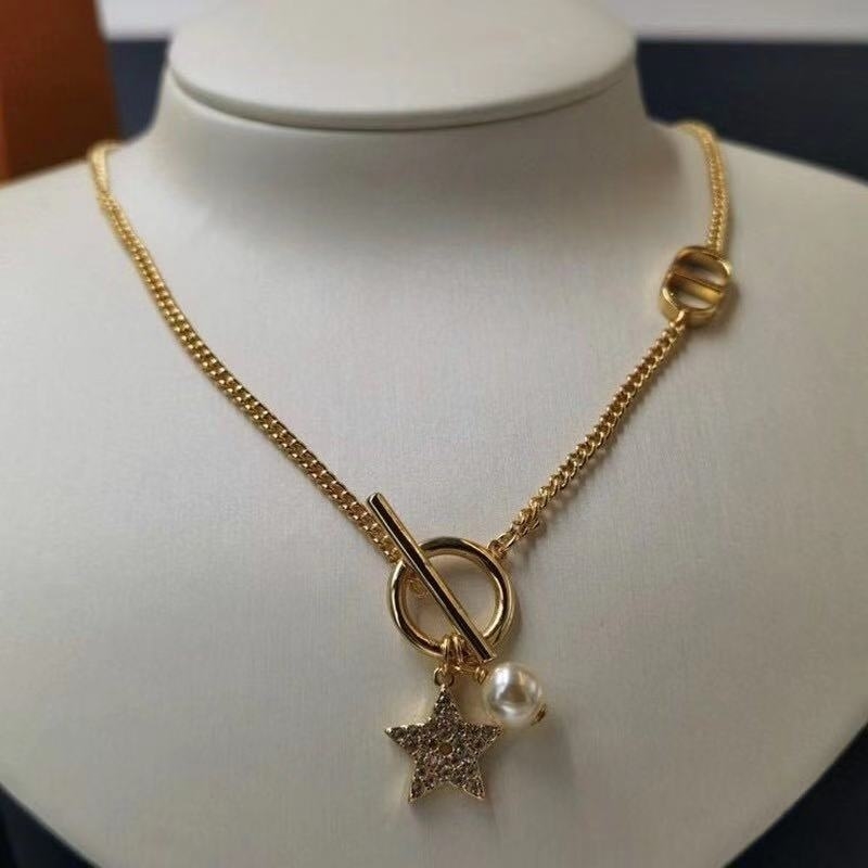 

D family fashion earrings female Dijia net red high quality CD star double layer bracelet pearl necklace VACJ, Silver