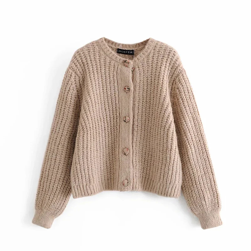 

Women Exquisite Buttons Loose Sweater Female Single Side Placket With Embroidery Simple Coat Chic Top 210520, As picture