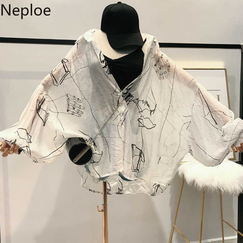 

Neploe Harajuku Print Women Shirts Summer Turn-Down Collar Batwing Sleeve Blouse Loose Sunscreen Ladies Tops 44659 210721, White