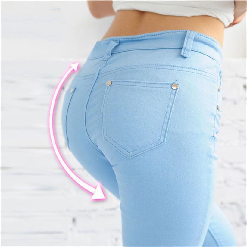 

colored high elastic force womens jeans pencil pants formal low waist black plus size casual trouser streetwear, Blue