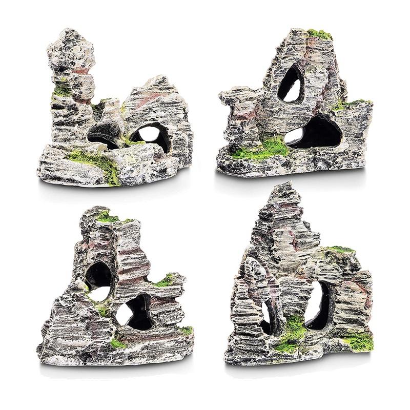 

Decorations 4 Piece Aquarium Ornaments Stone Rocks Fish Tank Decoration Set Betta Hide Cave,Boat Mold,for