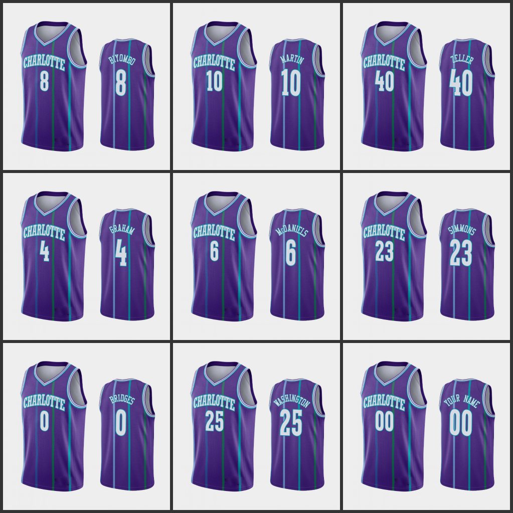 

CharlotteHornetsMen Cody Zeller P.J. Washington Kobi Simmons Devonte' Graham Custom Purple HardwoodClassics Jersey