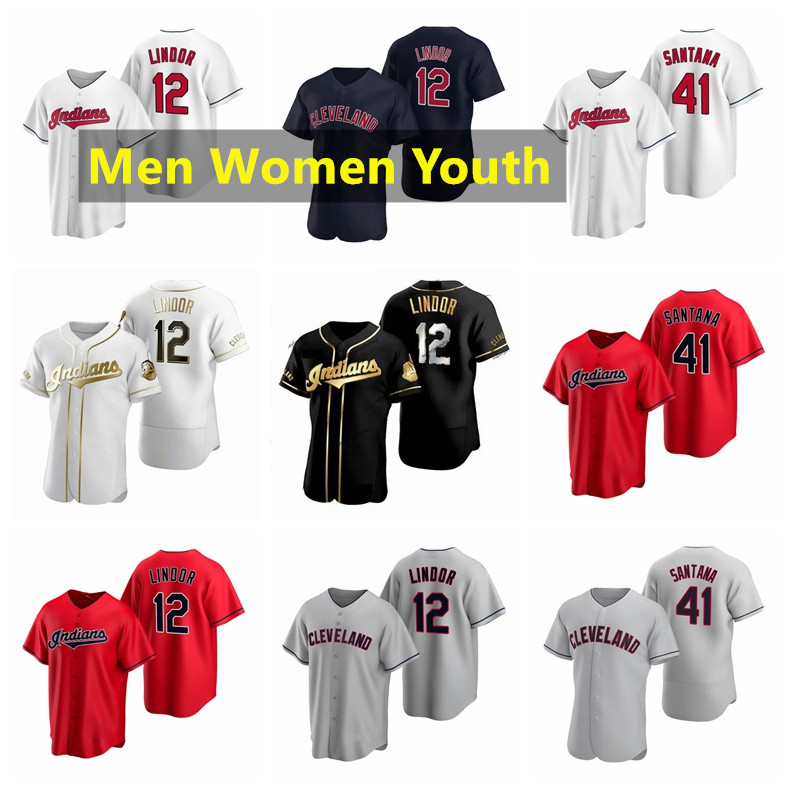 

2021 Cleveland Indians Baseball Jerseys 12 Francisco Lindor 41 Carlos Santana Men Women Youth size -XXXXL, Blue;black