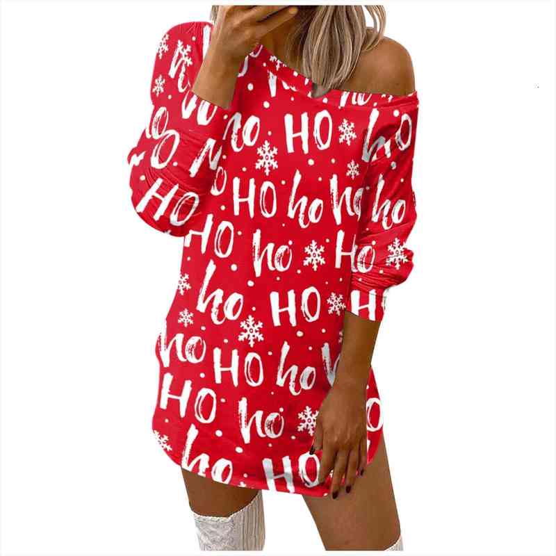 

fashion bodycon casual merry womens dresses christmas prints o-neck off-shoulder long sleeves mini vestido ocasional, Black;gray