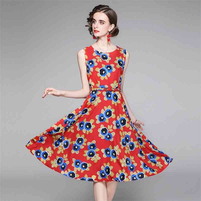 

Vintage Summer Dress Elegant Floral Print Sleeveless Boho For Women Party Casual Slim Femme Robe 210519, Photo color